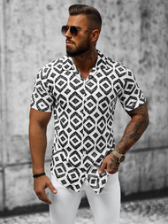 Cămașă cu mâneca scurtă bărbați albă-neagră OZONEE E/1400/26Z