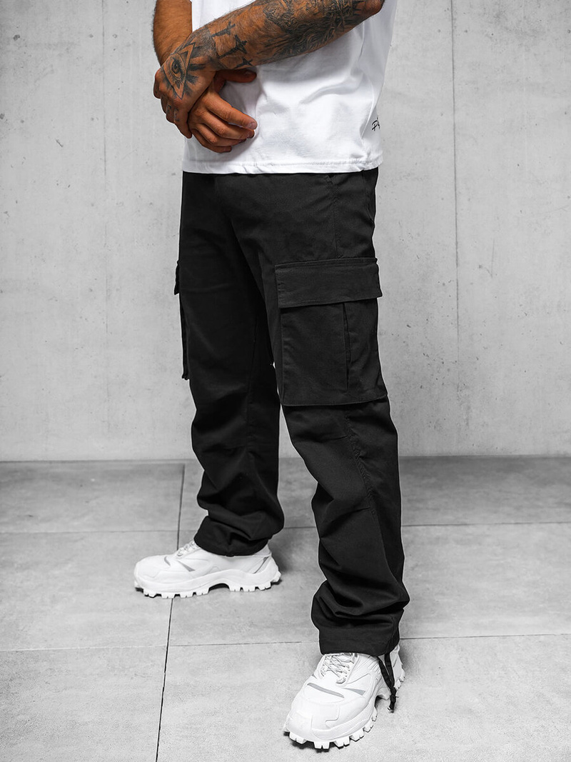 Pantaloni cargo relaxed bărbaţi negri OZONEE O/G3179Z