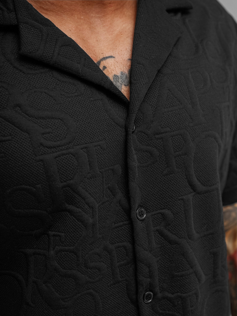 Cămașă cu mâneca scurtă bărbați neagră OZONEE O/B2256