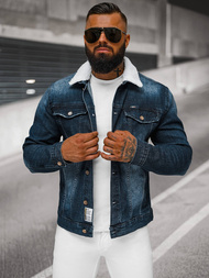 Jachetă de blugi bărbați sherpa albastră închis OZONEE NB/MJ516BSZ