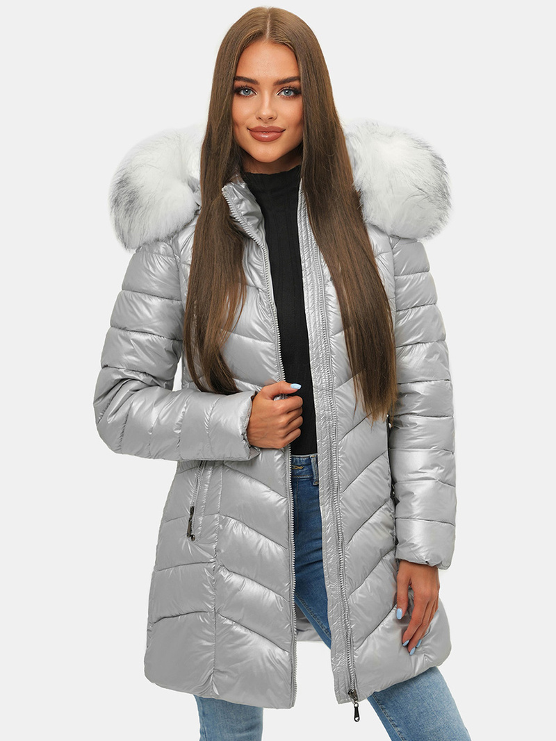 Geacă de iarnă femei argintiu OZONEE JS/M9053/92