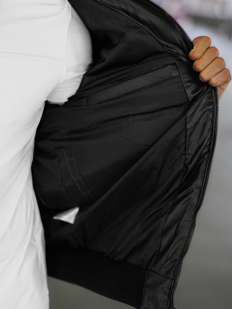 Geacă de piele bărbați neagră OZONEE O/M795Z