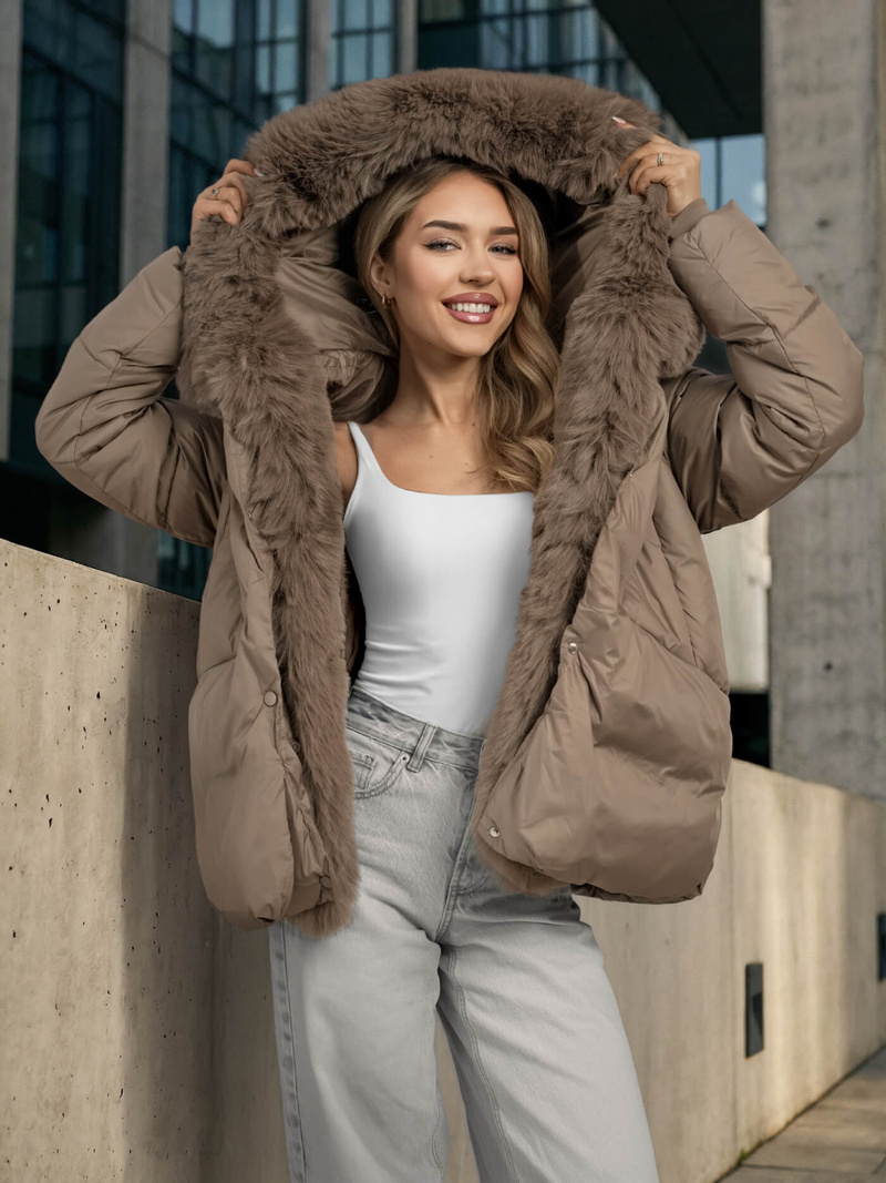 Geacă de femei bej închis OZONEE O/16M9179/84Z