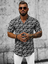 Cămașă cu mâneca scurtă bărbați neagră-albă OZONEE E/1400/28Z