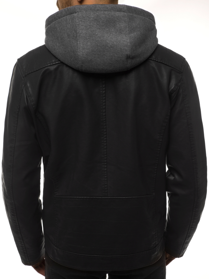 Geacă de piele bărbați neagră OZONEE JB/JP1127