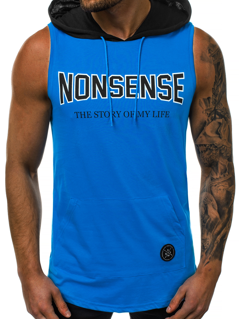 Tricou cu glugă bărbați albastru OZONEE MAD/2882Z