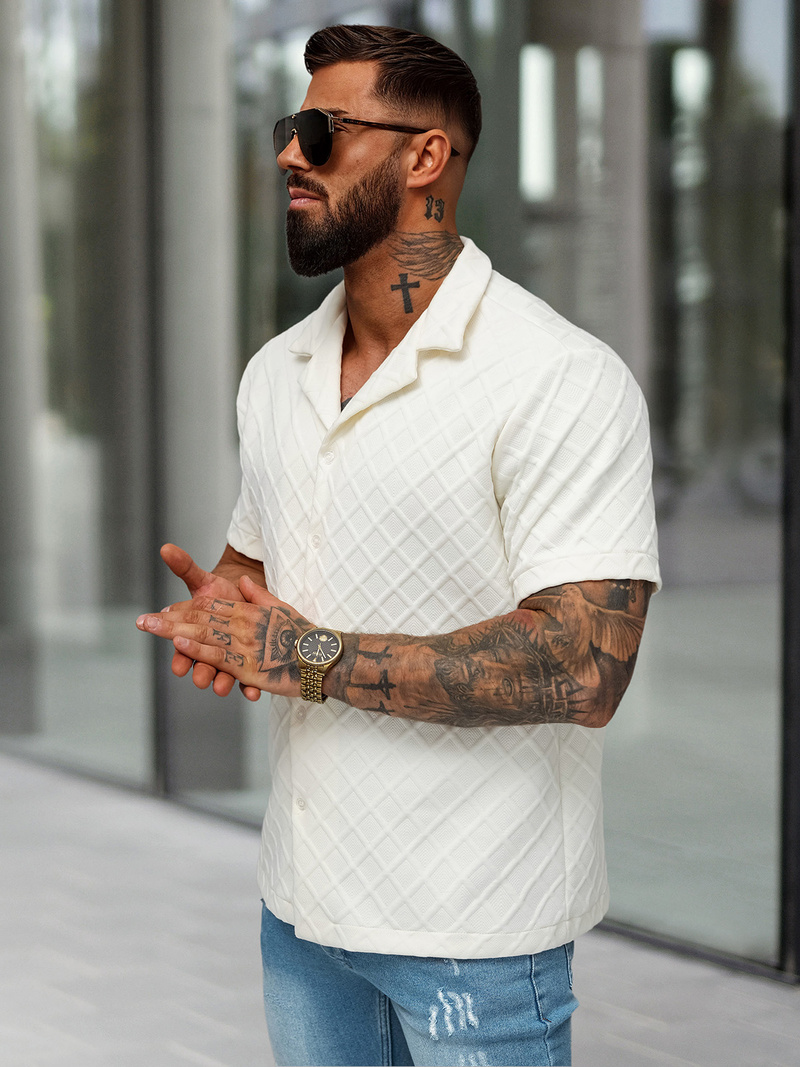 Cămașă cu mâneca scurtă bărbați écru OZONEE O/B2257