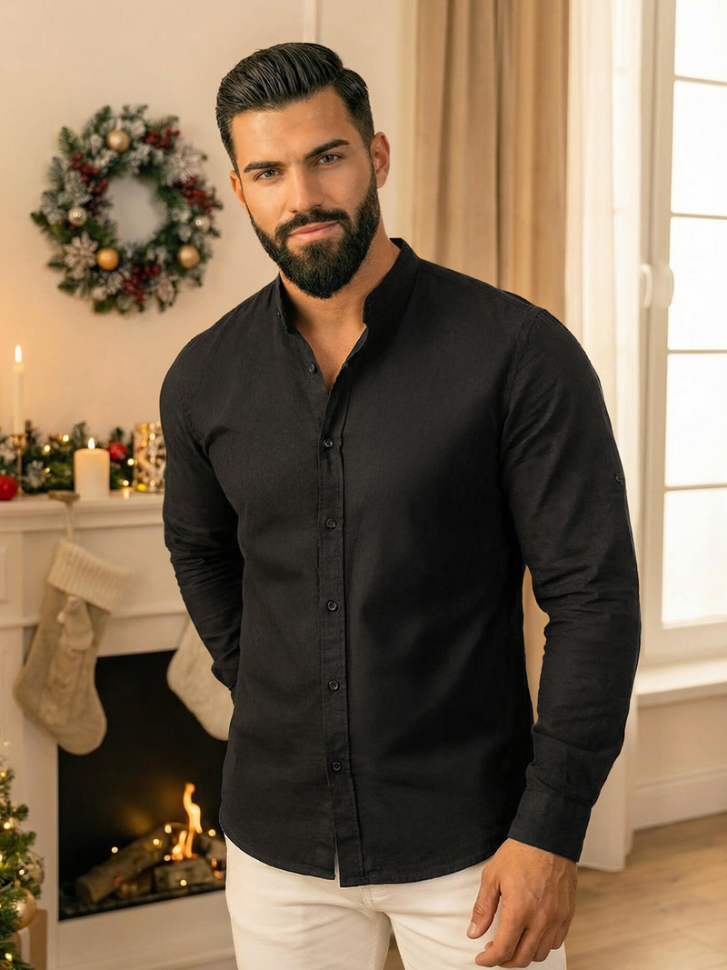 Cămașă bărbați neagră OZONEE O/V121Z