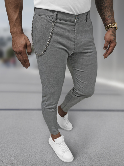 Pantaloni chino bărbaţi gri închis OZONEE DJ/3300