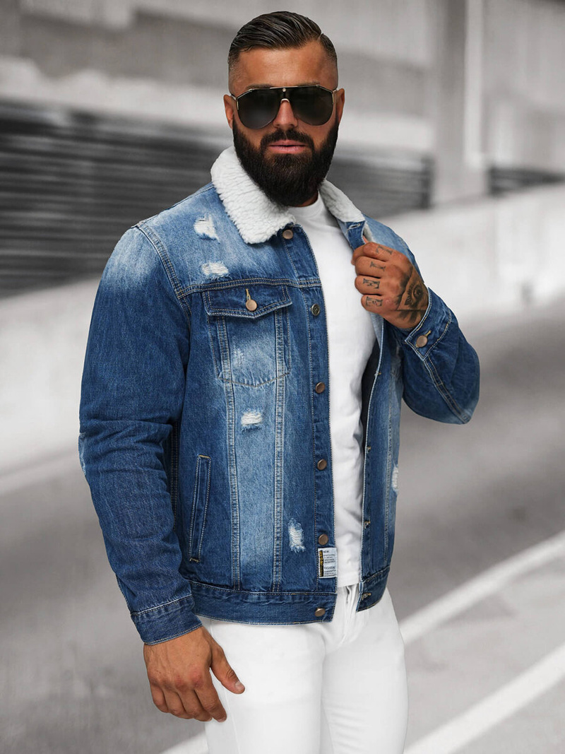 Jachetă de blugi bărbați sherpa albastră OZONEE NB/MJ502BZ