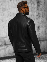Geacă de piele bărbați neagră OZONEE JS/11Z8056