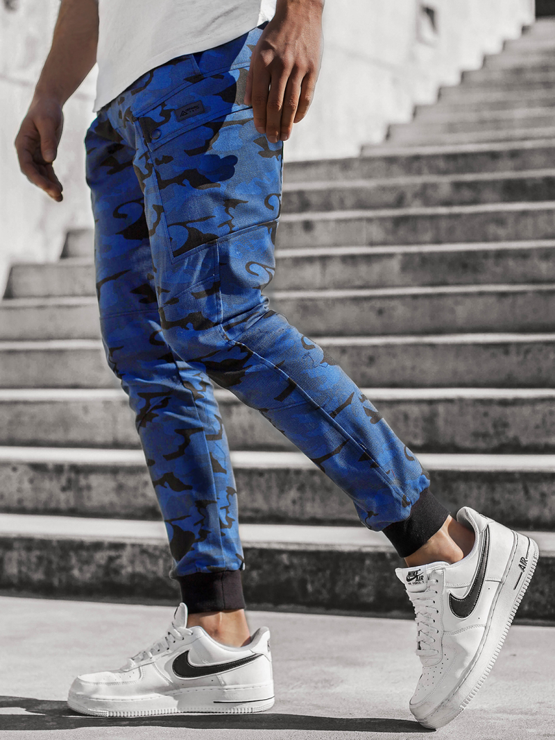Pantaloni chino jogger pentru camuflaj-bleumarin OZONEE O/11103