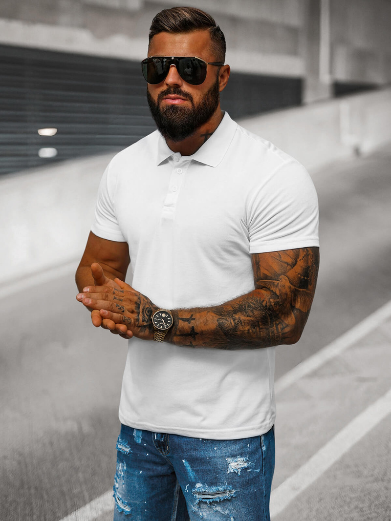 Tricou polo bărbați albă OZONEE JS/8T80/1Z