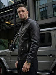 Geacă de piele bărbați neagră OZONEE JS/11Z8021