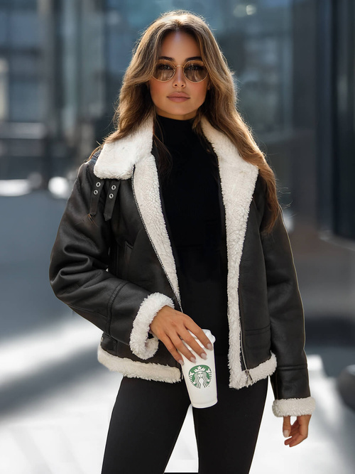 Geacă de piele pentru femei neagră OZONEE JS/11Z8178Z