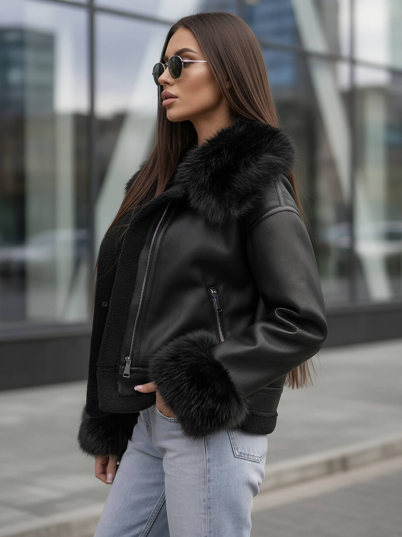 Geacă de piele pentru femei negru OZONEE JS/61M8505/392Z