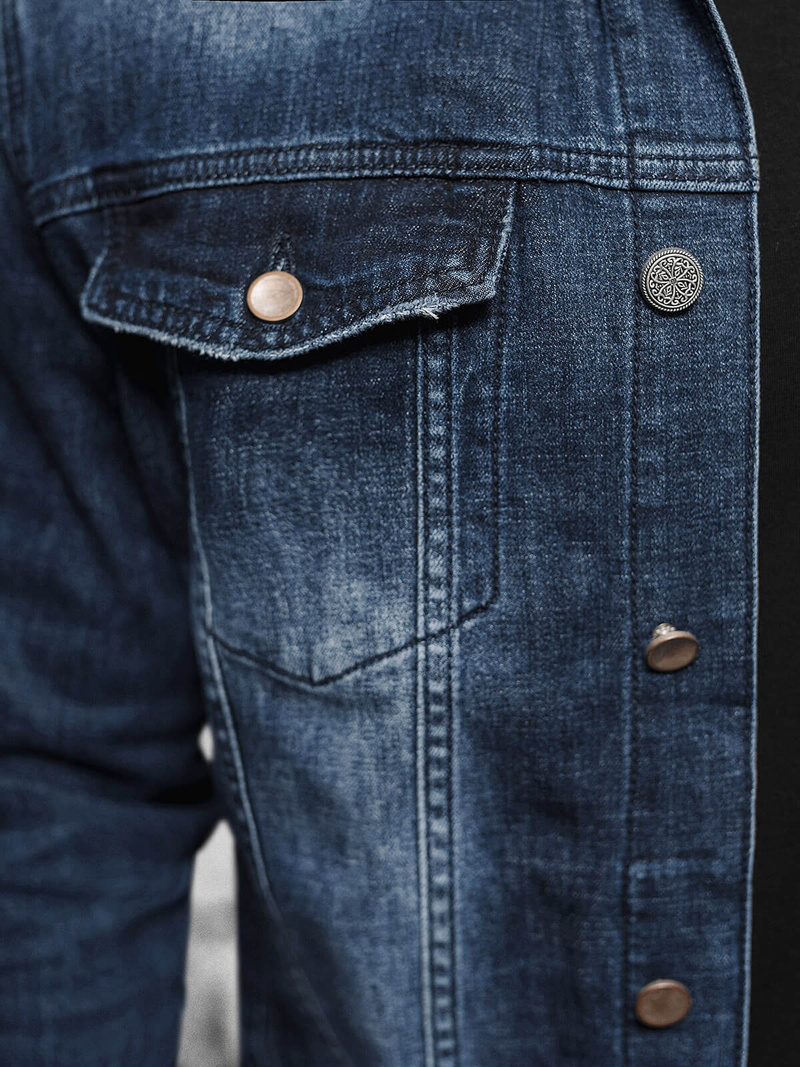 Jachetă de blugi bărbați sherpa albastră închis OZONEE NB/MJ516BSZ