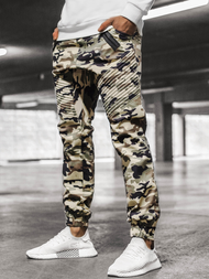 Pantaloni chino jogger pentru bărbați bej-camuflaj OZONEE A/0952