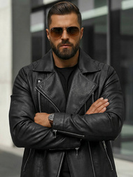 Geacă de piele bărbați neagră OZONEE JS/11Z8067Z