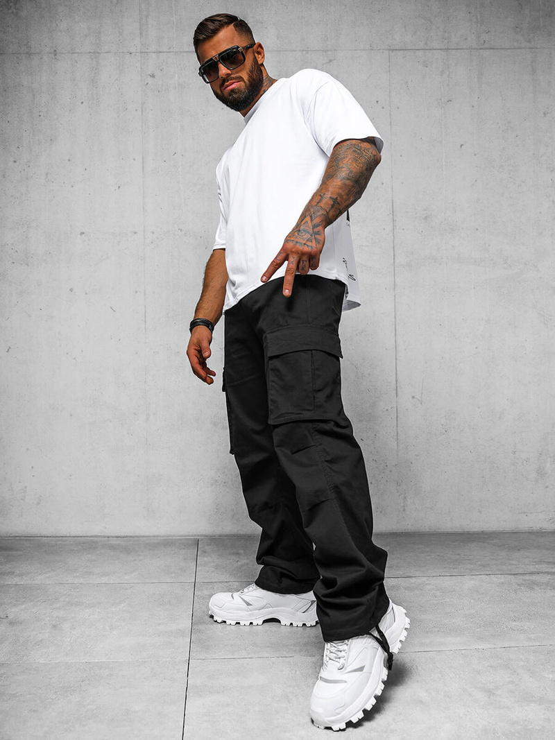 Pantaloni cargo relaxed bărbaţi negri OZONEE O/G3179Z