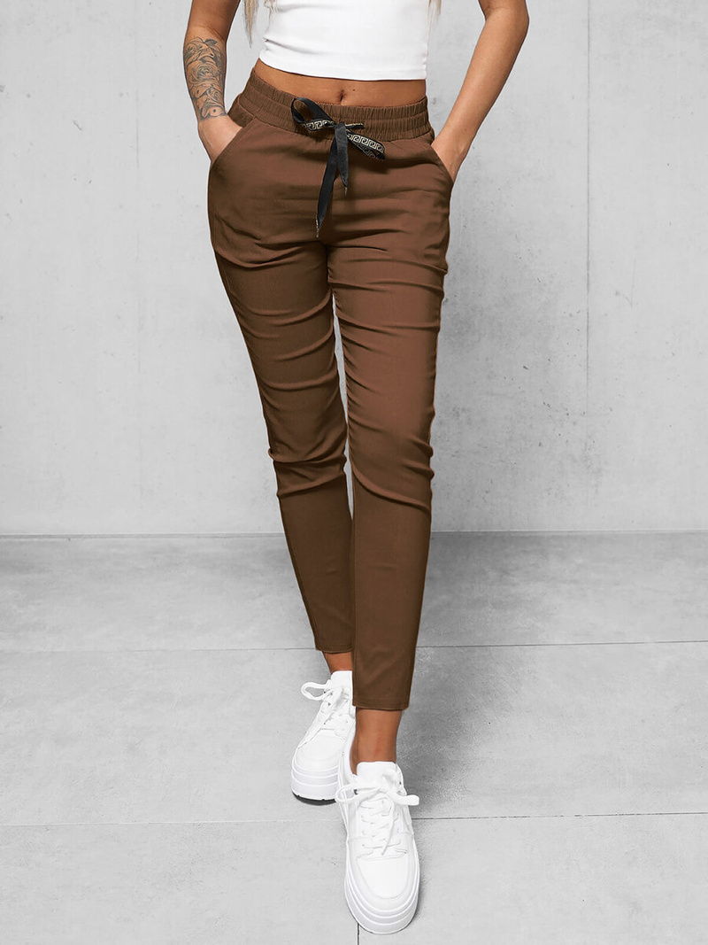 Pantaloni chino de dama maro inchis OZONEE O/7737