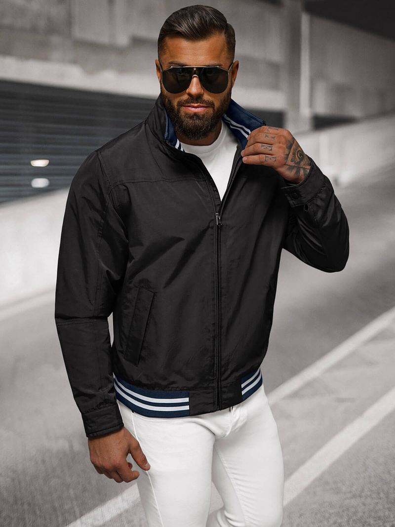 Jachetă de primăvară bărbați neagră OZONEE JS/5M3101/392Z