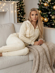 Compleu dama din catifea écru OZONEE JS/8C1176/155Z