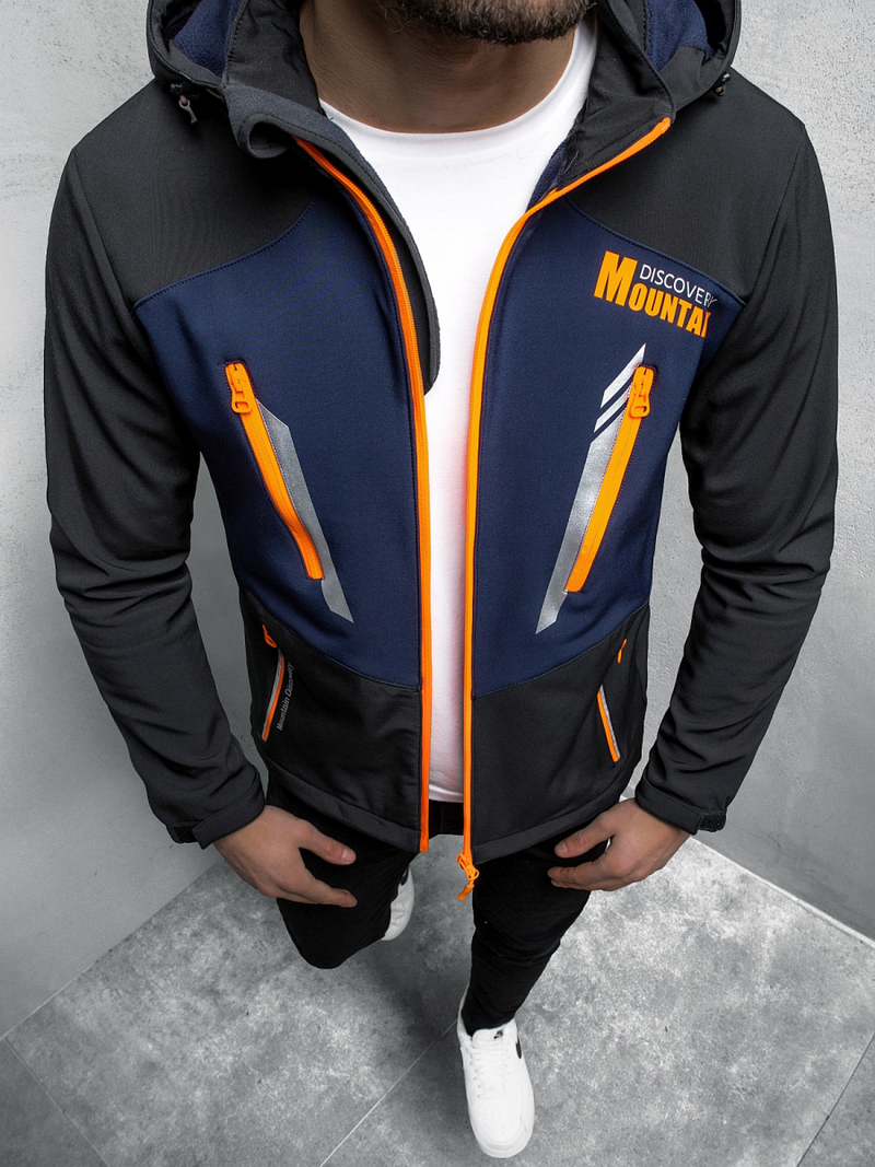 Jachetă softshell bărbați neagră-bleumarin OZONEE JS/HH022/1A