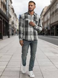 Cămașă bărbați neagră-albă OZONEE NB/MC728N/4