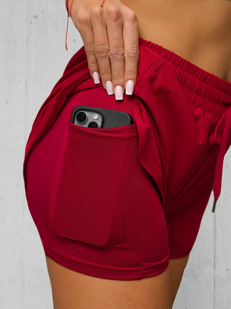 Pantaloni scurti sport pentru femei rosii închis OZONEE JS/XY24015S