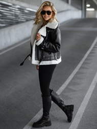 Geacă de piele pentru femei neagră-albă OZONEE JS/11Z8177Z