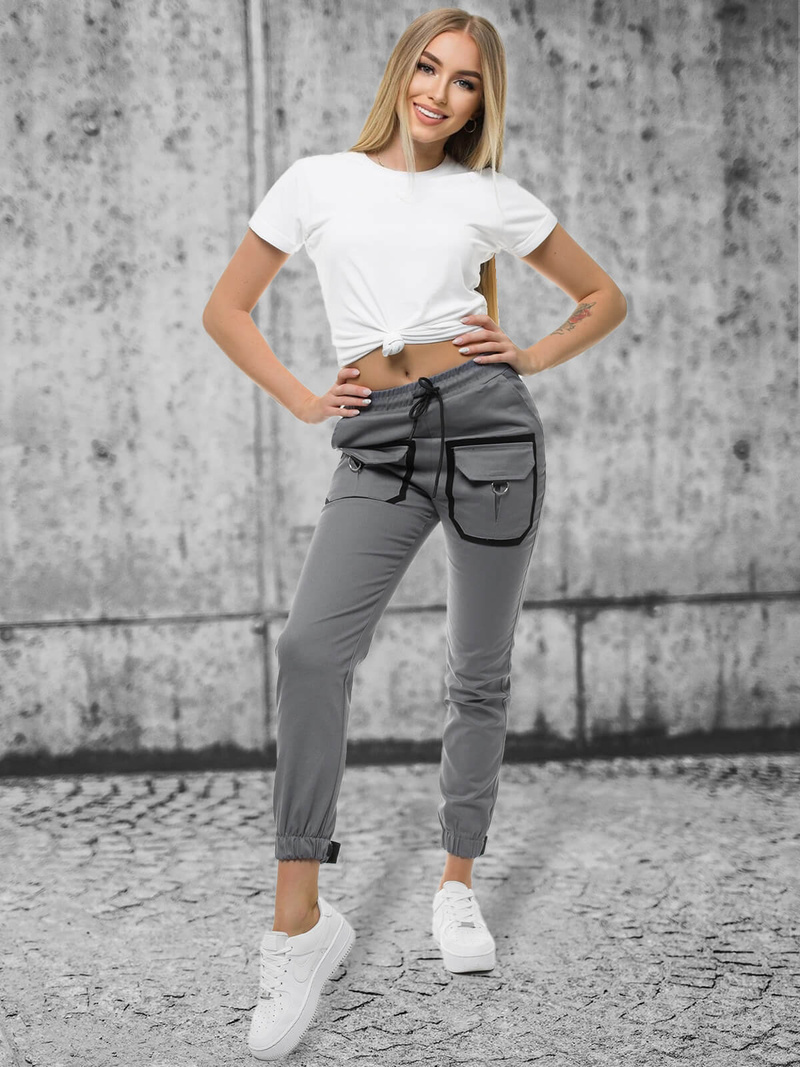 Pantaloni chino jogger pentru Femei antracit OZONEE O/8051