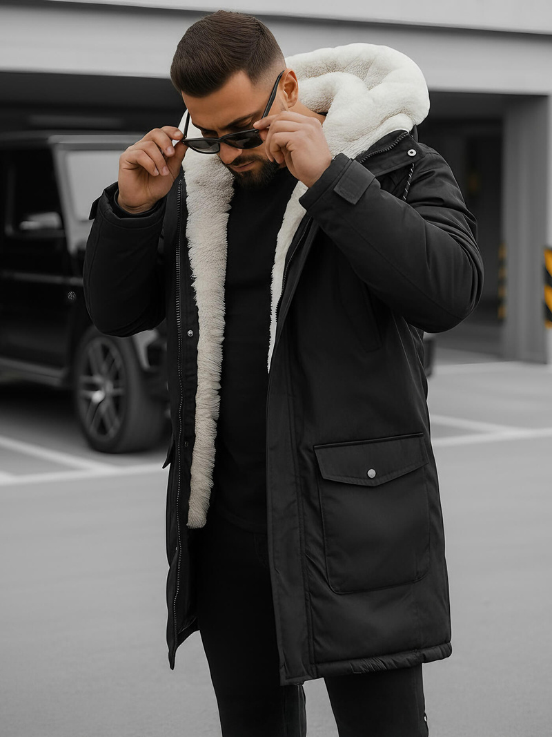 Geacă de iarnă parka bărbați neagră OZONEE JS/5M120/392Z