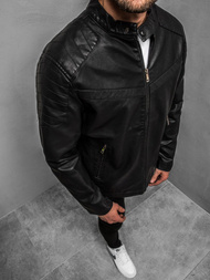 Geacă de piele bărbați neagră OZONEE JB/JP1128Z