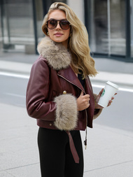 Geacă de piele pentru femei bordo OZONEE JS/61M8512/6