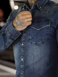 Cămașă de blugi bărbați albastră închis OZONEE O/51411