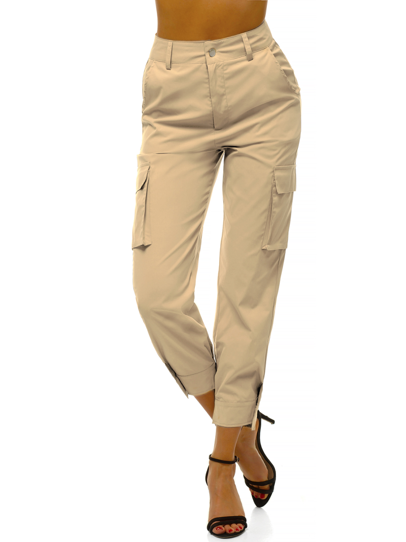 Pantaloni jogger pentru femei bej OZONEE O/HM002