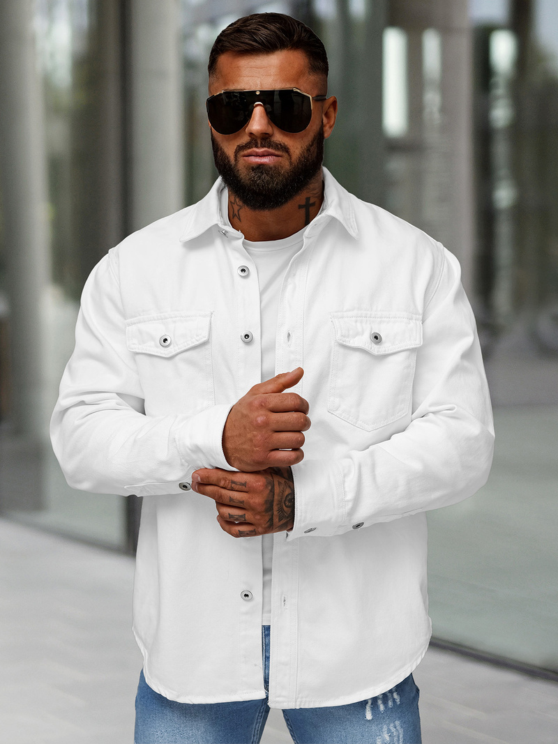 Cămașă din denim pentru bărbați albă OZONEE L/CA777/2