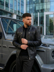 Geacă de piele bărbați neagră OZONEE JS/11Z8137