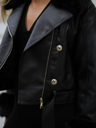 Geacă de piele pentru femei neagra OZONEE JS/61M8512/392A