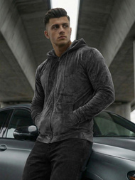 Hanorac bărbați din catifea antracit OZONEE JS/8B1168/6Z