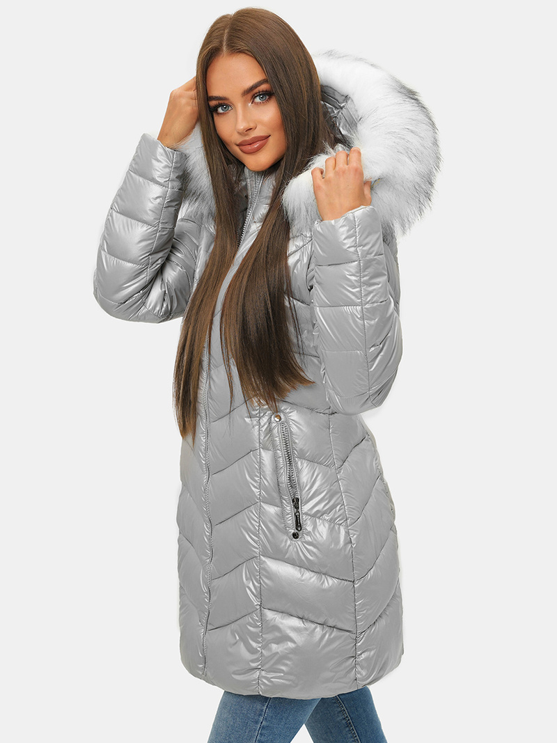 Geacă de iarnă femei argintiu OZONEE JS/M9053/92