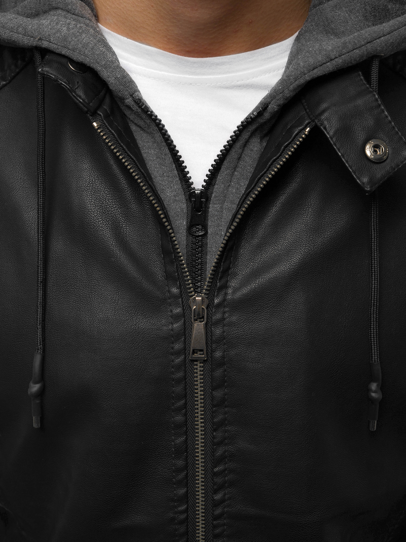 Geacă de piele bărbați neagră OZONEE JB/JP1136