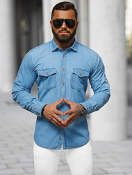 Cămașă de blugi bărbați albastră OZONEE O/225145