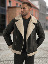 Geacă de piele bărbați neagră OZONEE JS/11Z8273