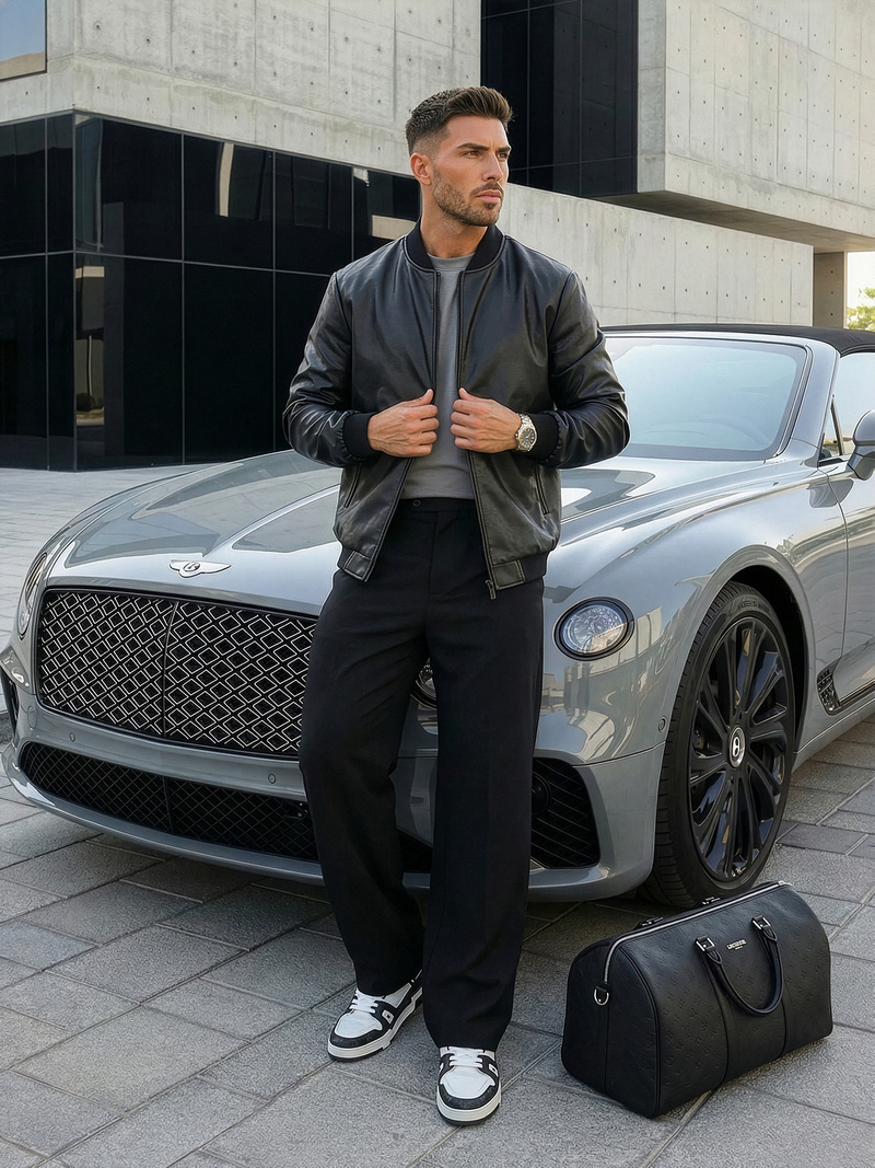 Geacă de piele bărbați neagră OZONEE JS/11Z8015Z