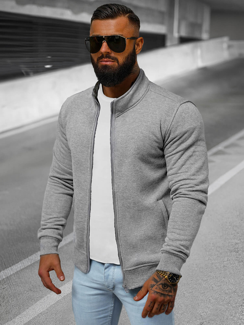 Bluză cu fermoar bărbați gri OZONEE JS/2002Z