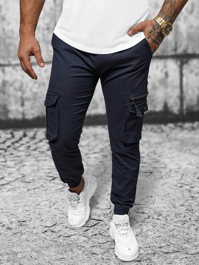 Pantaloni chino jogger pentru bărbați albastru marin OZONEE NB/MP0201BS