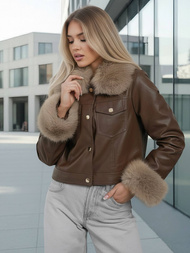 Geacă de piele pentru femei ciocolată OZONEE JS/61M8513/158