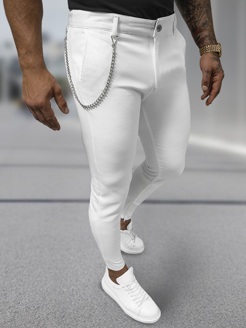 Pantaloni chino bărbaţi albi OZONEE DJ/3300